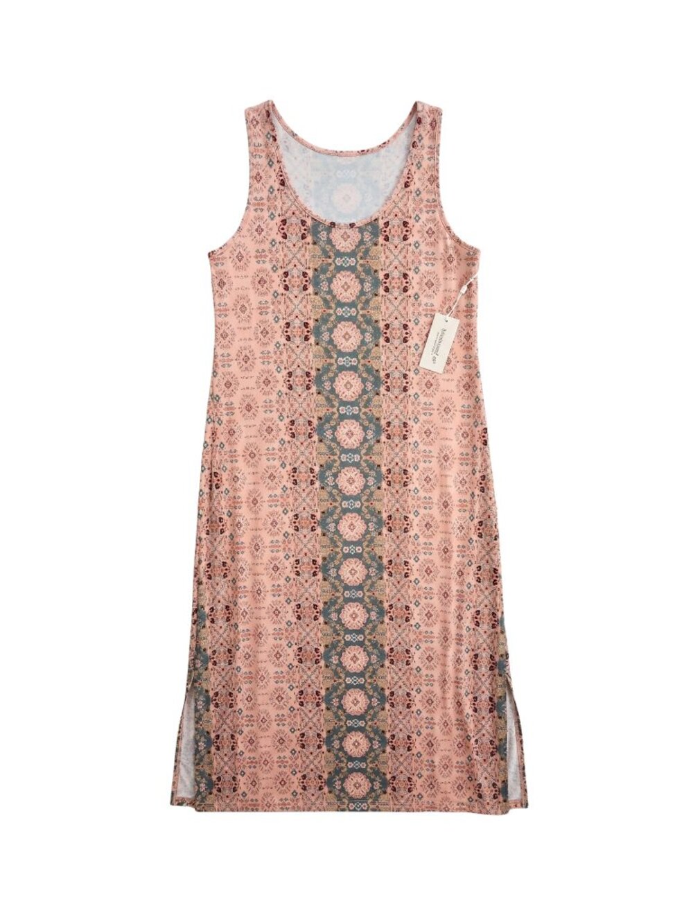 NWT | Dearmsrose Boho Floral Maxi Dress | Coral & Slate Teal | Side Slit | 2XL